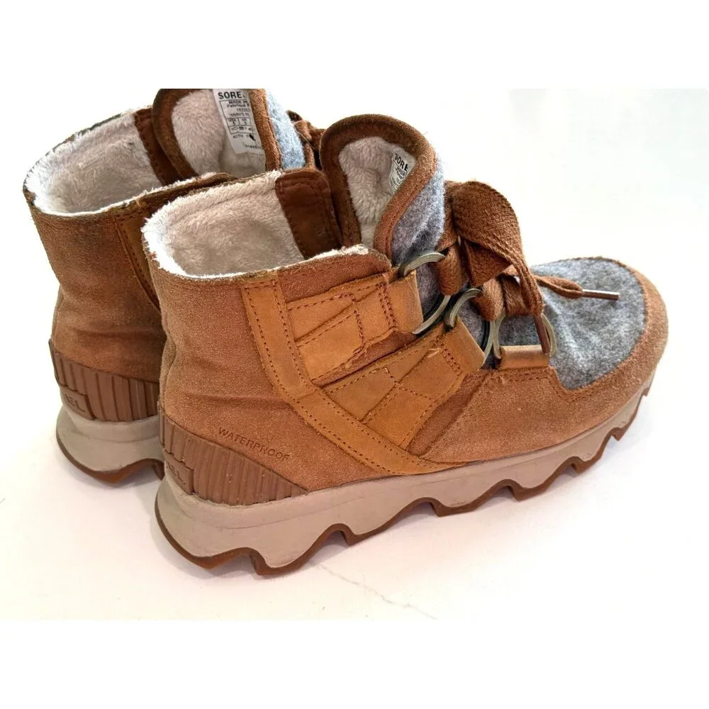 Sorel‎ Womens Kinetic Leather Ankle Boots Fur Lining Rubber Size 5 Brown Suede